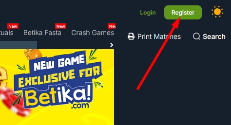 betika sign up button
